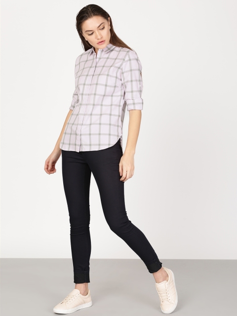

ether Women Lavender & Grey Slim Fit Checked Casual Shirt