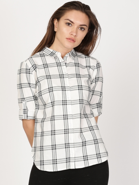 

ether Women Off-White & Black Checked High-Low Hem Shirt