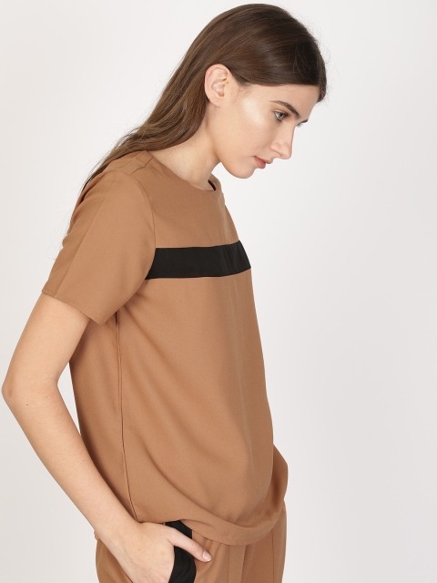 

ether Women Beige Solid Top with Contrast Stripe Detail