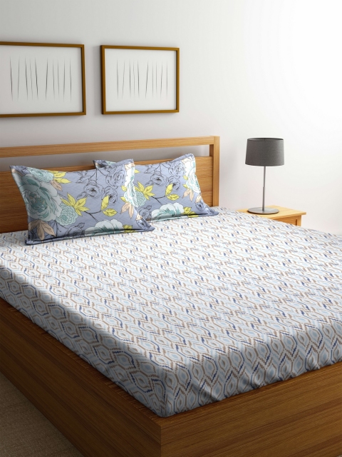 

Trident Off-White Abstract Flat 120 TC Cotton 1 Queen Bedsheet with 2 Pillow Covers
