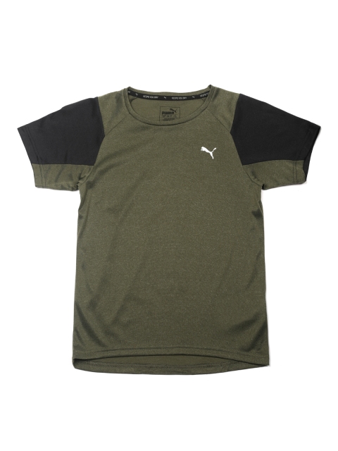 

Puma Men Olive Green Solid Round Neck EvoKNIT T-shirt