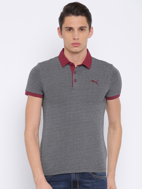 

Puma Men Black Self Design Slim Fit Polo Collar T-shirt