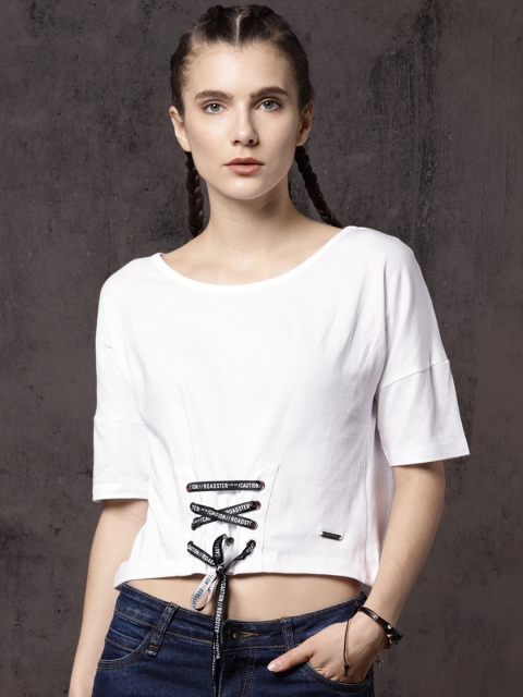 

Roadster Women White Solid Round Neck Crop T-shirt
