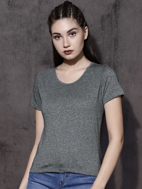 

Roadster Women Charcoal Grey Solid Round Neck T-shirt