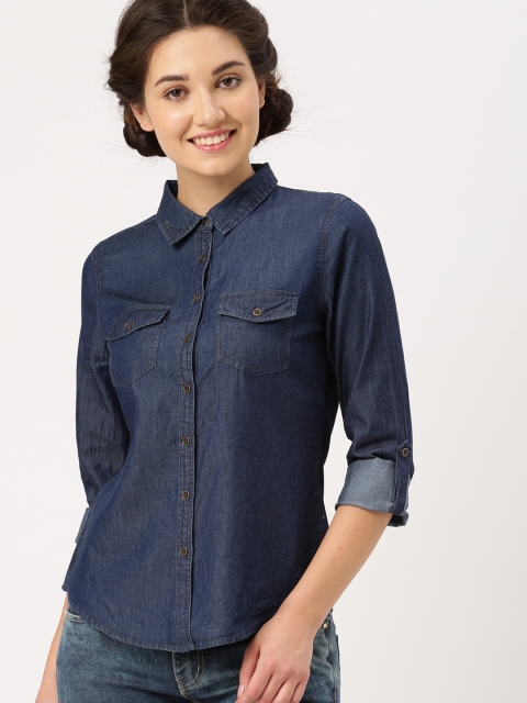 

DressBerry Women Blue Regular Fit Solid Casual Shirt
