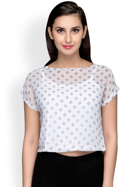 

Oxolloxo Women White Printed Crop Top