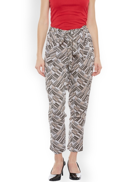 

Oxolloxo Women Beige Comfort Regular Fit Printed Regular Trousers