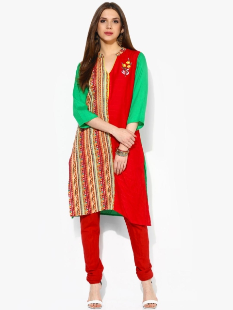 

Sangria Women Red & Green Printed Straight Kurta