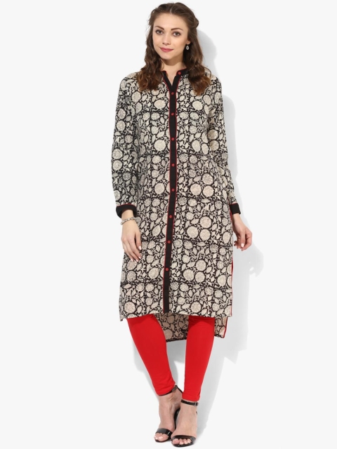 

Sangria Women Beige & Black Printed Straight Kurta