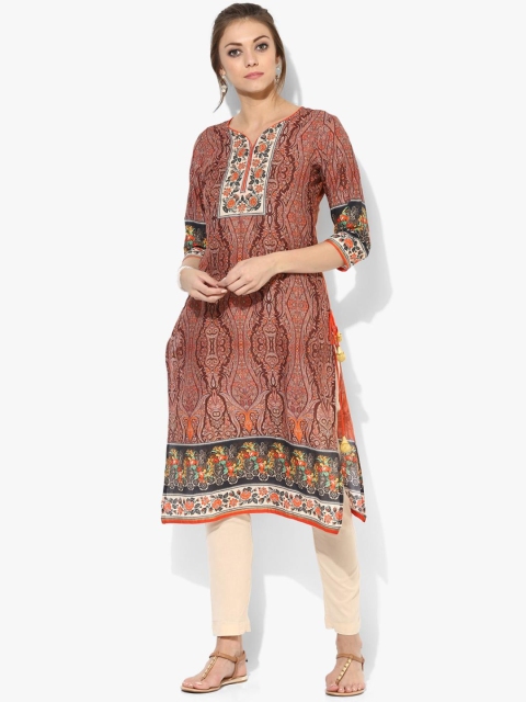 

Sangria Women Brown & Orange Printed Straight Kurta