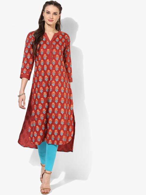 

Sangria Women Rust & Orange Printed A-Line Kurta