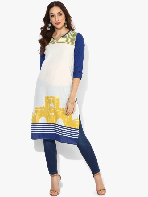 

Sangria Women White & Blue Printed Straight Kurta