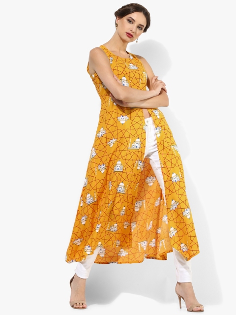 

Sangria Women Yellow Taj Mahel Printed A-Line Kurta