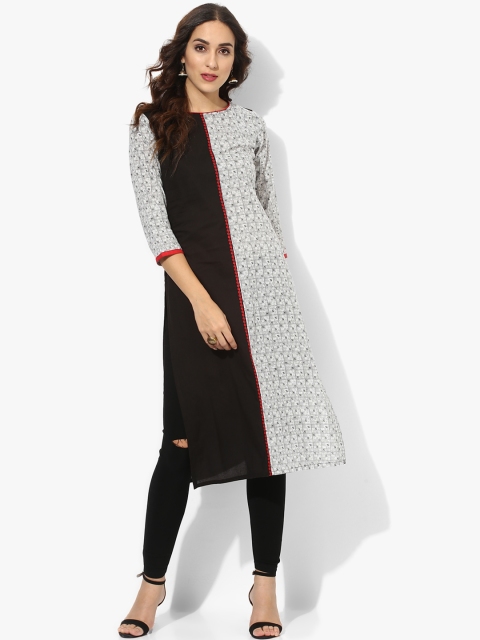 

Sangria Women Black & Grey Printed Straight Kurta