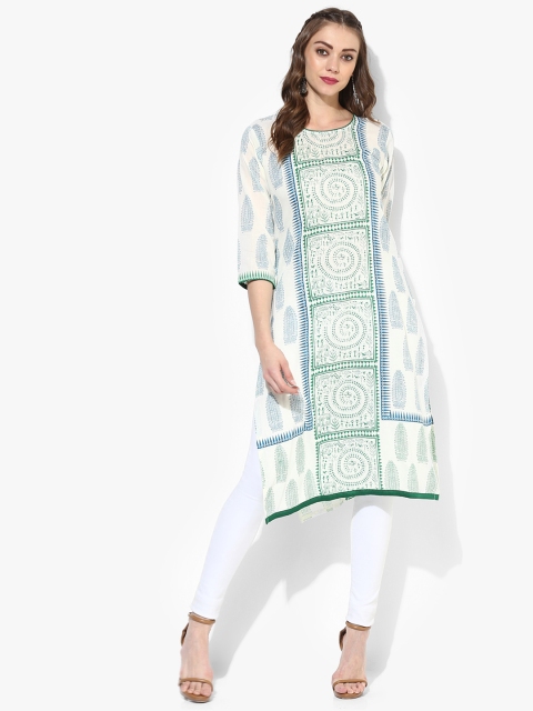 

Sangria Women White & Blue Printed Straight Kurta