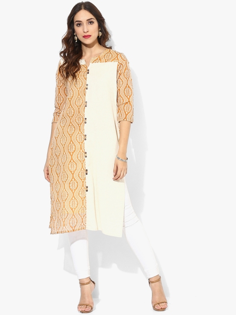 

Sangria Women Beige & White Printed Straight Kurta
