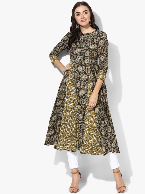 

Sangria Women Olive Green & Mustard Printed A-Line Kurta