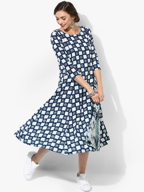 

Sangria Women Blue Printed A-Line Kurta Dress