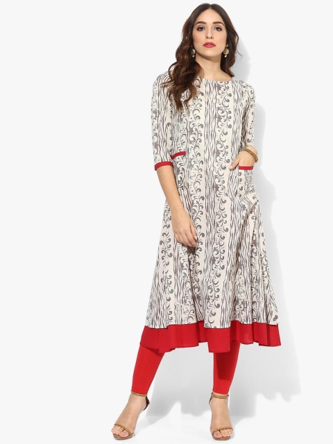 

Sangria Women Grey & Off-White Printed A-Line Kurta