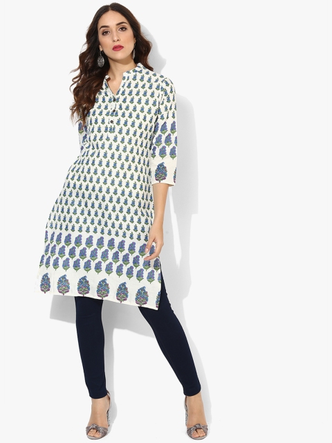 

Sangria Women Off-White & Blue Printed Straight Kurta