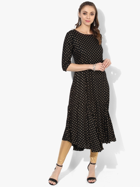 

Sangria Women Black & Golden Printed A-Line Kurta