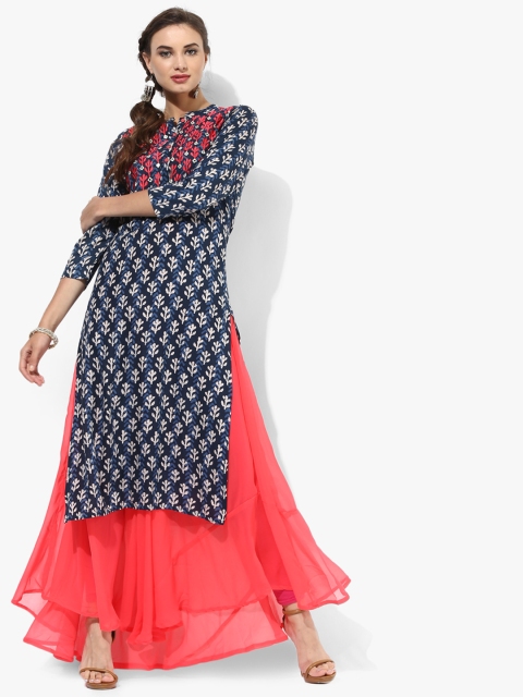 

Sangria Women Blue Printed Straight Kurta