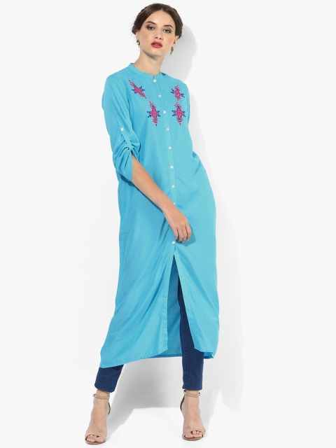 

Sangria Women Blue Embroidered Straight Kurta
