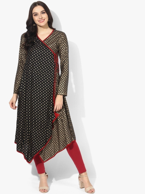 

Sangria Women Black & Red Printed A-Line Asymmetric Kurta