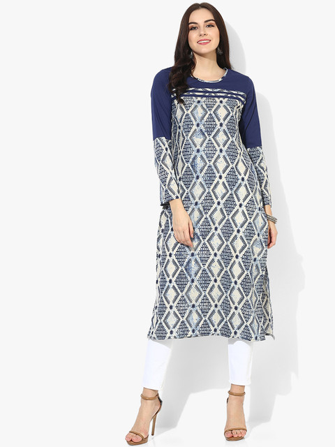 

Sangria Women Blue Printed A-Line Kurta