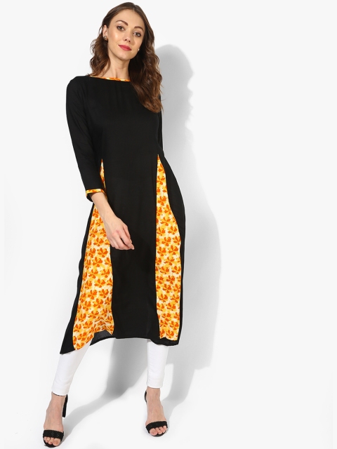 

Sangria Women Black & Orange Printed Straight Kurta