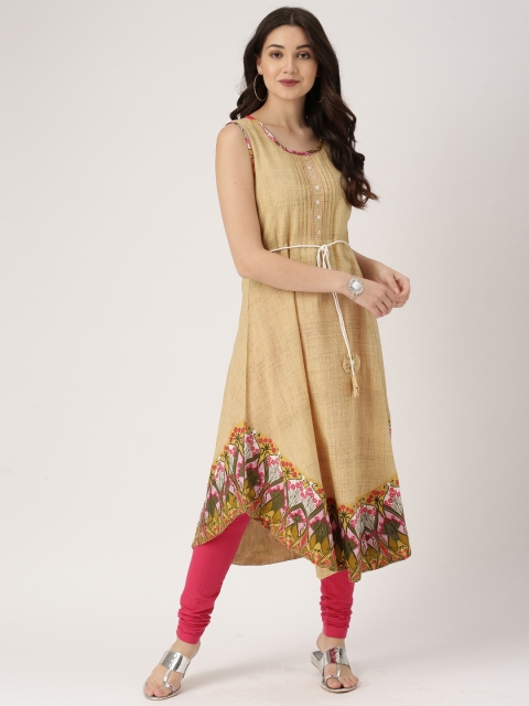 

IMARA Women Beige Printed A-Line Asymmetric Kurta