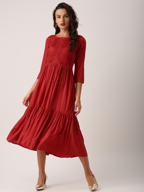 

IMARA Women Red Solid Maxi Dress