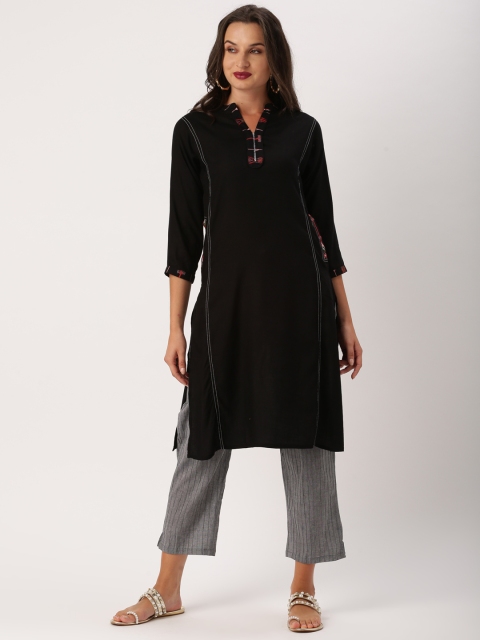 

IMARA Women Black Solid A-Line Kurta