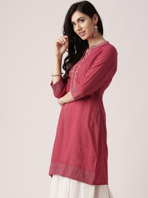 

IMARA Women Pink Embroidered Detail A-Line Kurta