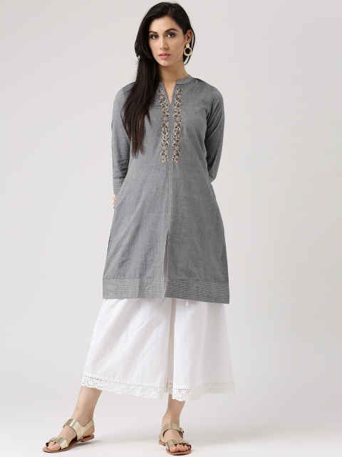 

IMARA Women Grey Yoke Design A-Line Kurta