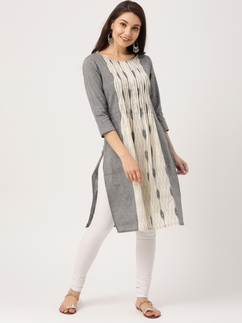 

IMARA Women Grey & Off-White Woven Design A-Line Kurta