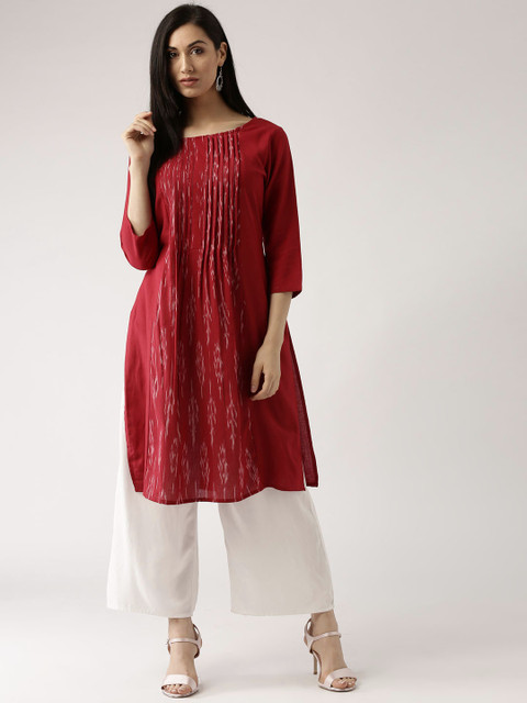 

IMARA Women Red Ikat Pattern Straight Kurta