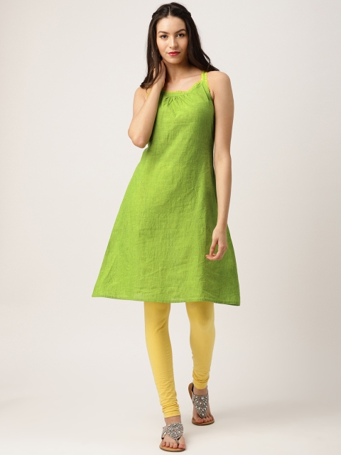 

IMARA Women Green Solid A-Line Kurta