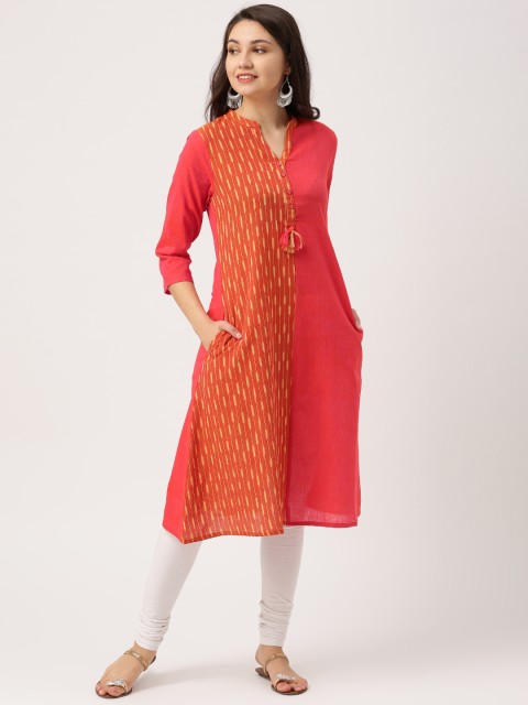 

IMARA Women Orange Woven Design A-Line Kurta