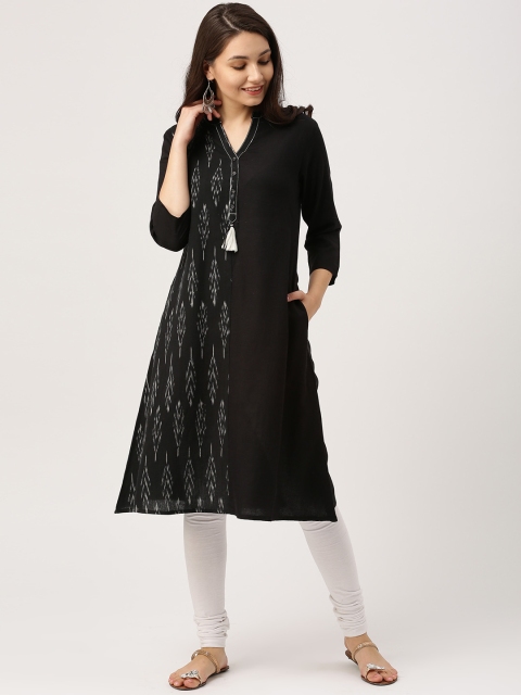 

IMARA Women Black Woven Design A-Line Kurta