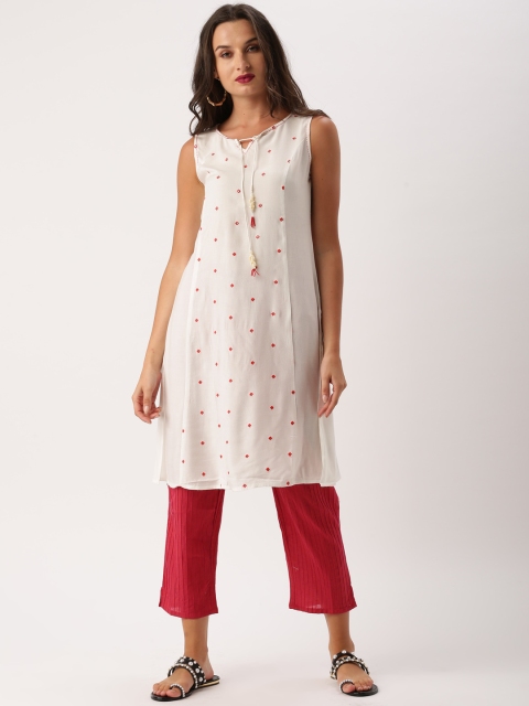 

IMARA Women White Woven Design A-Line Kurta