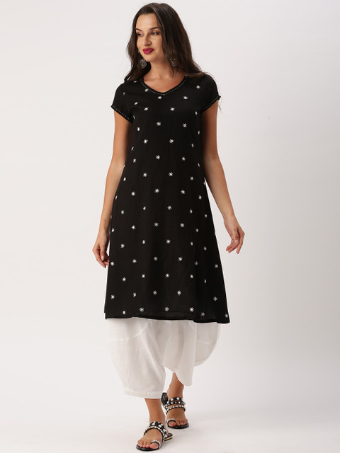 

IMARA Women Black Embroidered A-Line Kurta