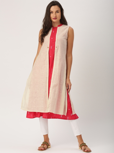 

IMARA Women Red & Cream-Coloured Printed A-Line Kurta