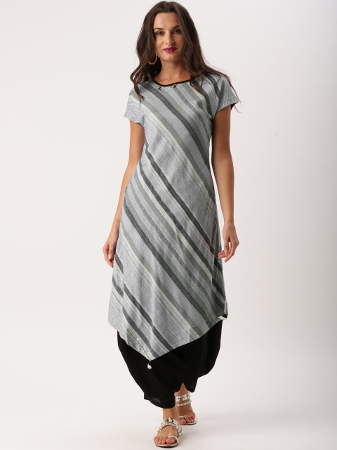 

IMARA Women Grey Printed Asymmetric Hemline A-Line Kurta