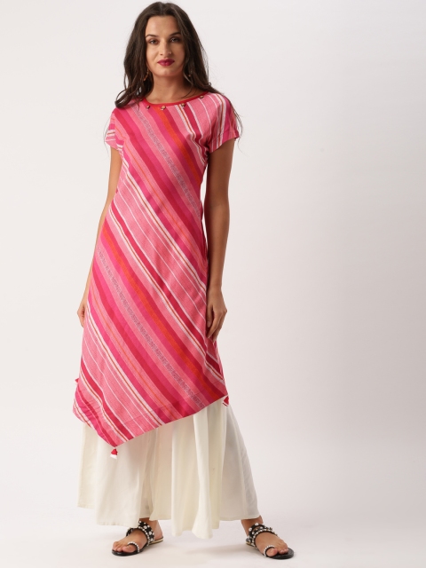 

IMARA Women Pink Striped A-Line Kurta