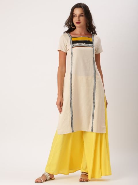 

IMARA Women Beige Printed Straight Kurta