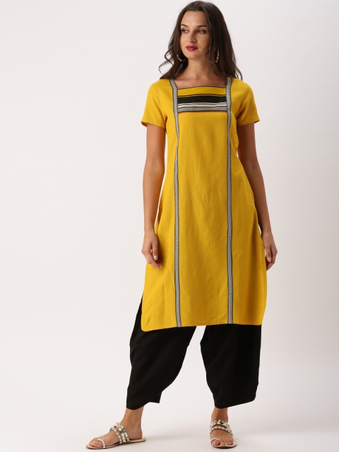 

IMARA Women Mustard Yellow Yoke Design A-Line Kurta