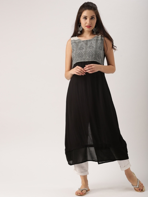 

IMARA Women Black Solid Straight Kurta