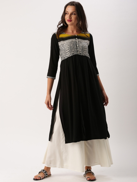 

IMARA Women Black Printed A-Line Kurta