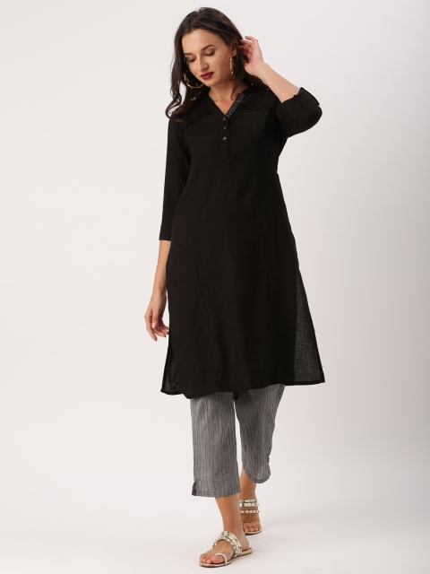 

IMARA Women Black Solid Straight Kurta